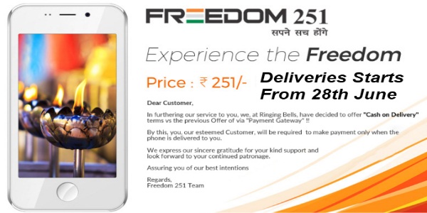 freedom 251 smartphone delivey from 28th june